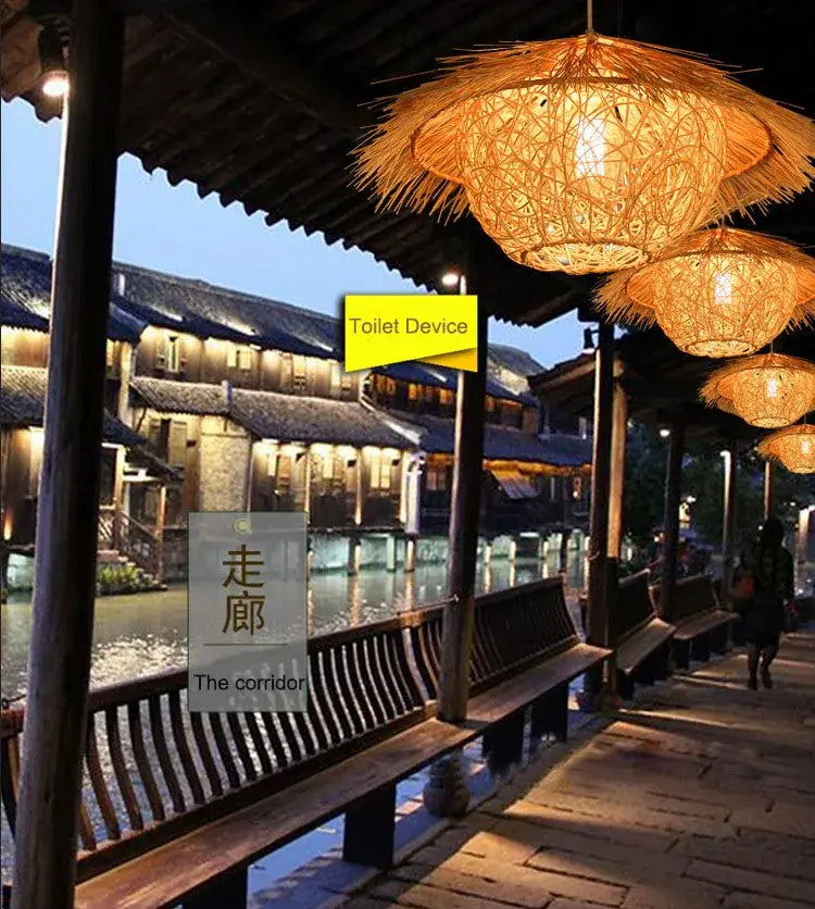 Hand-Knit Bamboo Pendant Ceiling Light