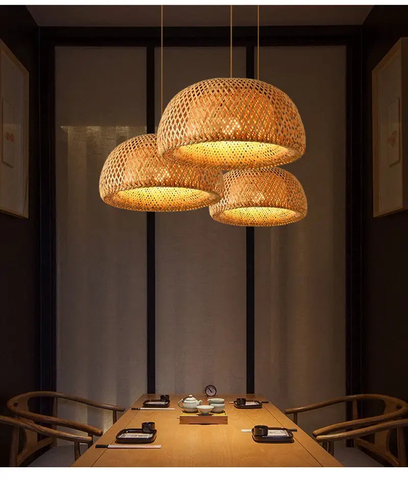 Hand-Knit Bamboo Pendant Ceiling Light